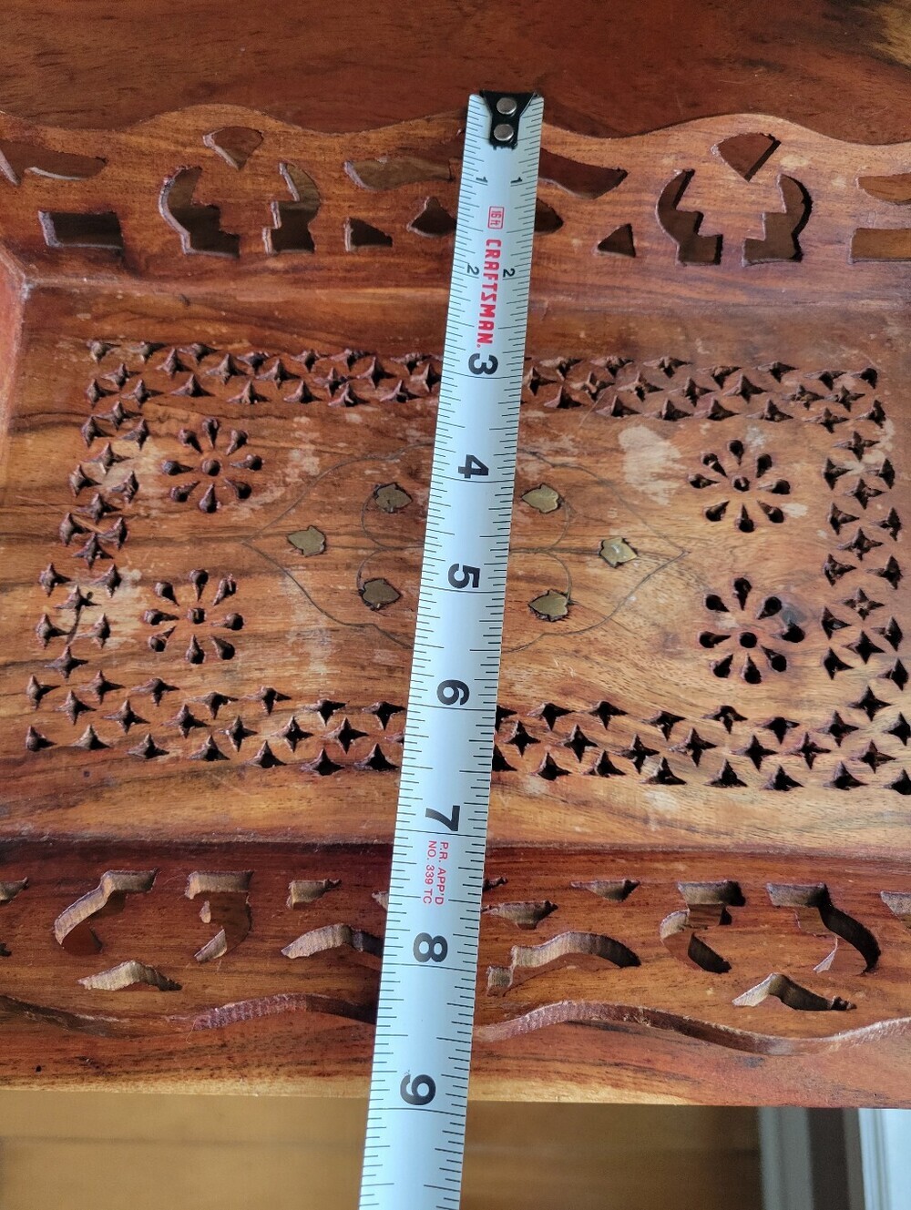 Artisanal Handcrafted Wooden Serving Tray Open-work Lattice Borders Floral Desig - Picture 7 of 11